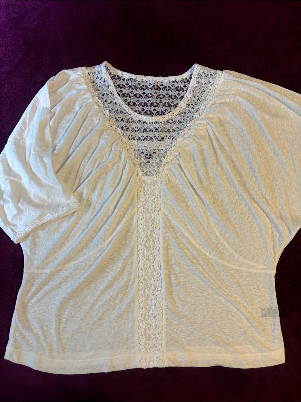 Victoria's Secret Cream Lace-Trim Dolman Sleeve Top